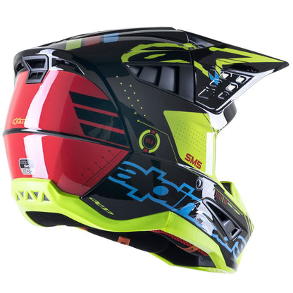 Casco Cross ALPINESTARS SM5 BLACK CYAN YELLOW FLUO GLOSSY