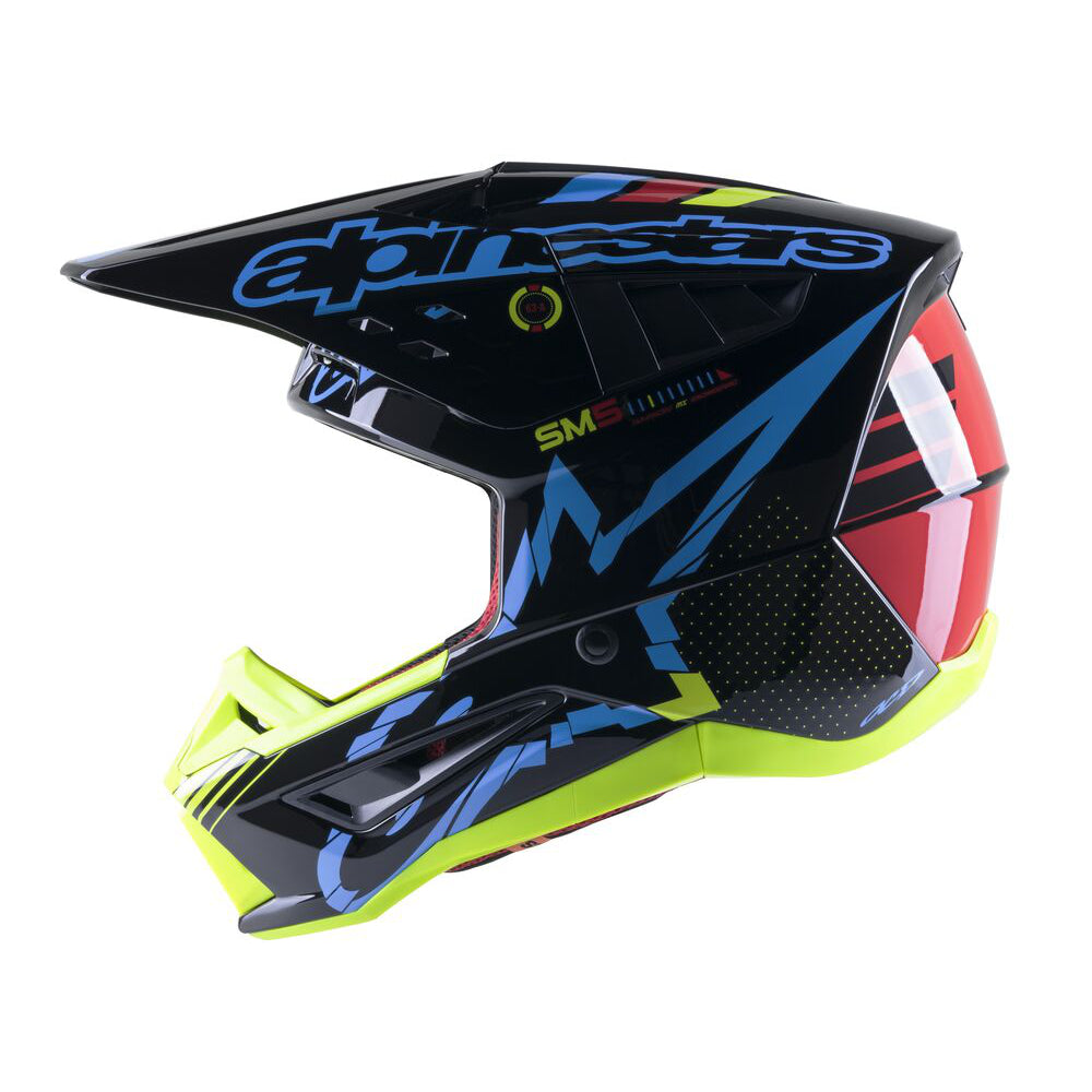 Casco Cross ALPINESTARS SM5 BLACK CYAN YELLOW FLUO GLOSSY