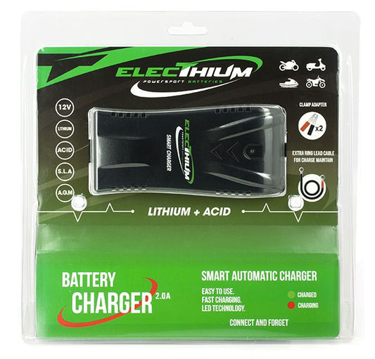 Electhium - Carica Batterie/Mantenitore Moto & Scooter - Per Batterie Litio & Acido