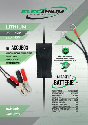 Electhium - Carica Batterie/Mantenitore Moto & Scooter - Per Batterie Litio & Acido