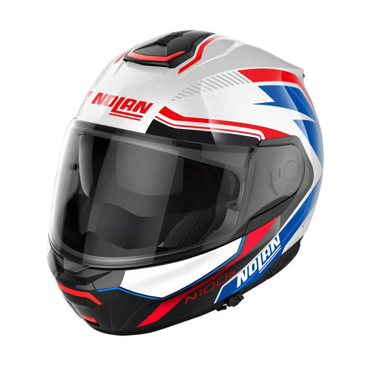 Casco Modulare Nolan N100-6 SURVEYOR N-COM 24 METAL WHITE (BLUE - RED - BLACK)/METAL BLACK