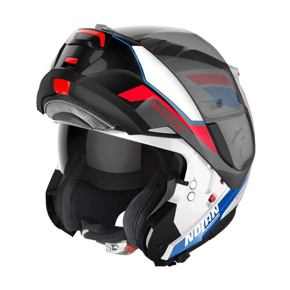 Casco Modulare Nolan N100-6 SURVEYOR N-COM 24 METAL WHITE (BLUE - RED - BLACK)/METAL BLACK