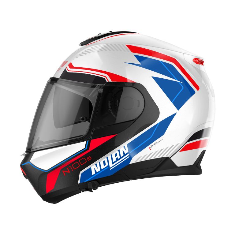 Casco Modulare Nolan N100-6 SURVEYOR N-COM 24 METAL WHITE (BLUE - RED - BLACK)/METAL BLACK