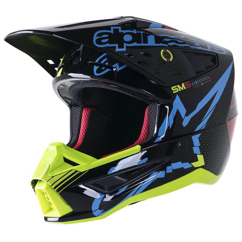 Casco Cross ALPINESTARS SM5 BLACK CYAN YELLOW FLUO GLOSSY